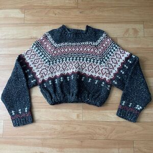 Vintage Structure Gray/red wool Cropped Sweater